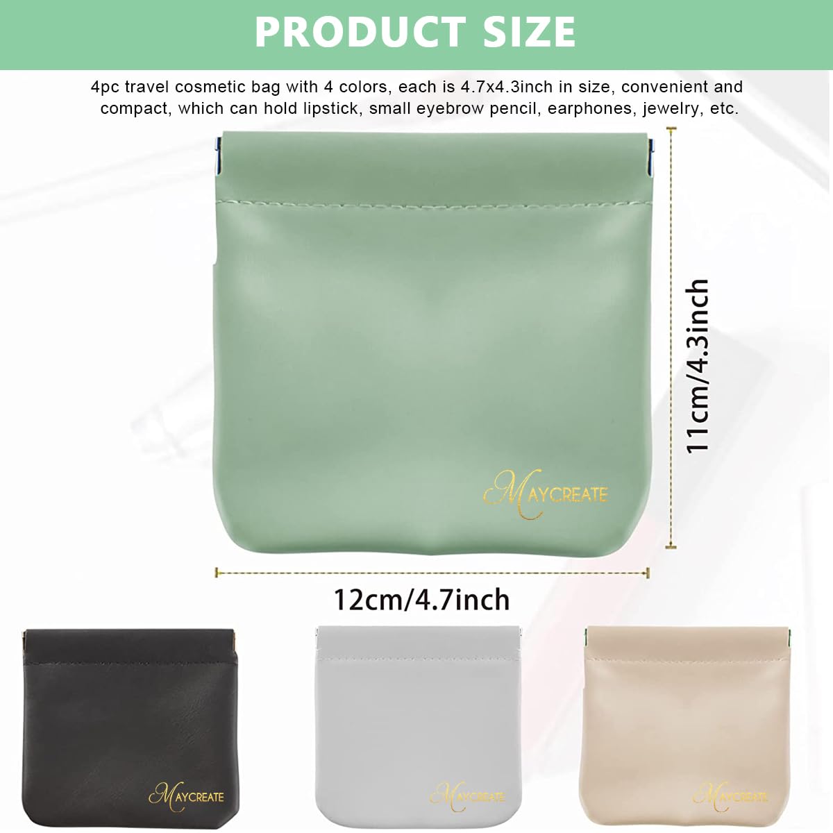 MAYCREATE 4Pcs Pocket Cosmetic Bag Small Pouches For Women Waterproof Pu Makeup Bags Travel Organizer For Coin Purse, Lipstick Headphones, Jewelry Accessories - No Zipper, Self-Closing, Assorted MAYCREATE 4Pcs Pocket Cosmetic Bag Small Pouches For Women Waterproof Pu Makeup Bags Travel Organizer For Coin Purse, Lipstick Headphones, Jewelry Accessories - No Zipper, Self-Closing, Assorted